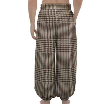 Brown And Beige Glen Plaid Print Lantern Pants