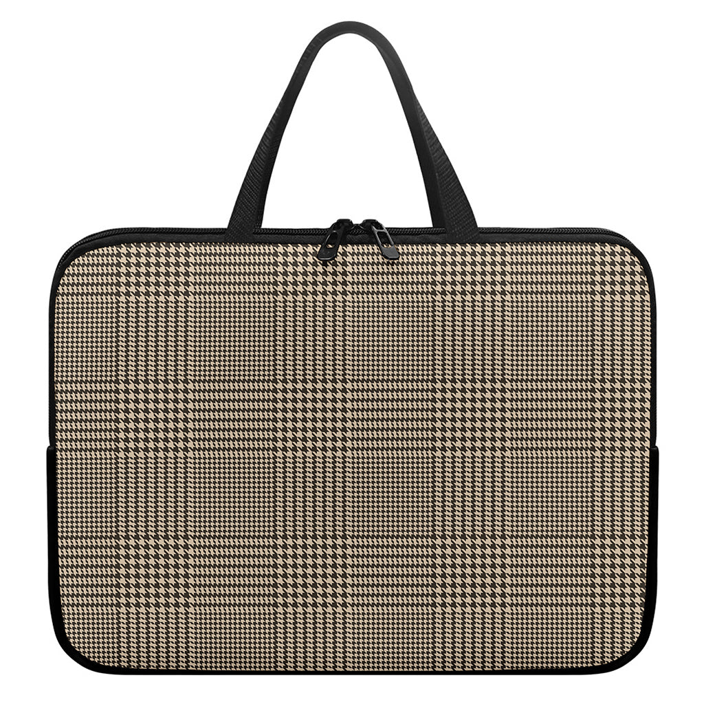 Brown And Beige Glen Plaid Print Laptop Sleeve With Handle