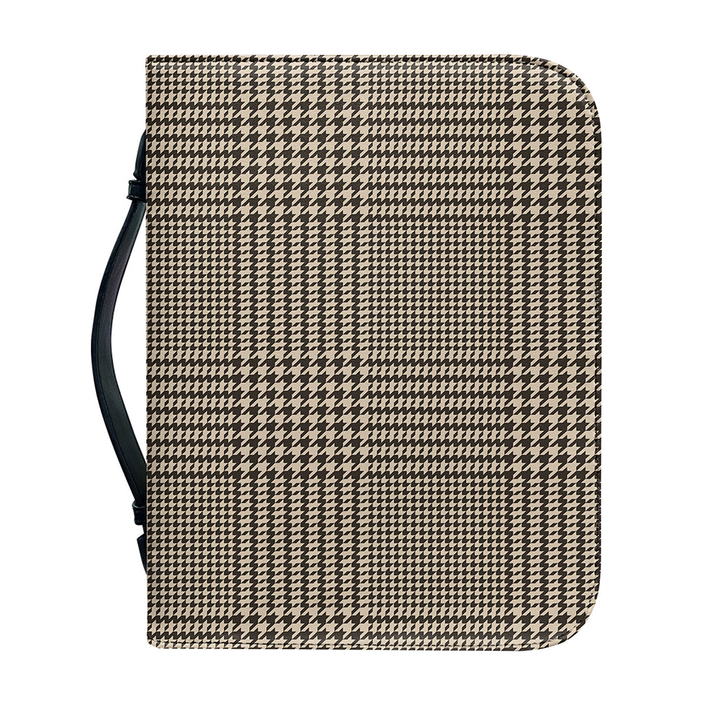 Brown And Beige Glen Plaid Print Leather Bible Cover