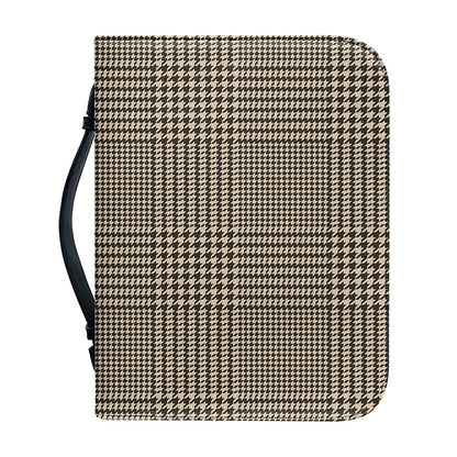 Brown And Beige Glen Plaid Print Leather Bible Cover