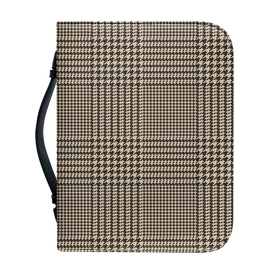 Brown And Beige Glen Plaid Print Leather Bible Cover