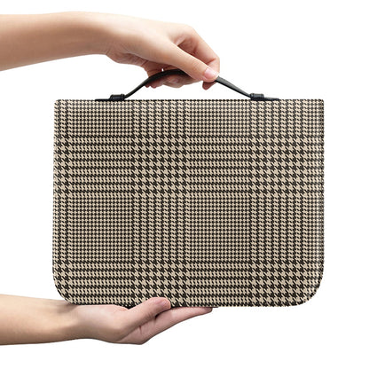 Brown And Beige Glen Plaid Print Leather Bible Cover