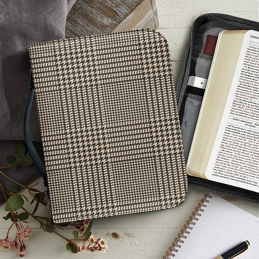Brown And Beige Glen Plaid Print Leather Bible Cover