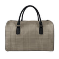Brown And Beige Glen Plaid Print Leather Duffel Bag
