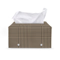 Brown And Beige Glen Plaid Print Leather Tissue Box Cover