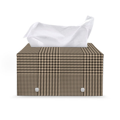 Brown And Beige Glen Plaid Print Leather Tissue Box Cover