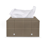 Brown And Beige Glen Plaid Print Leather Tissue Box Cover