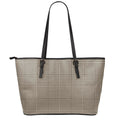 Brown And Beige Glen Plaid Print Leather Tote Bag With Zipper