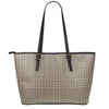 Brown And Beige Glen Plaid Print Leather Tote Bag