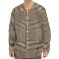 Brown And Beige Glen Plaid Print Long Sleeve Baseball Jersey