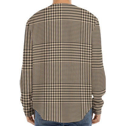 Brown And Beige Glen Plaid Print Long Sleeve Baseball Jersey