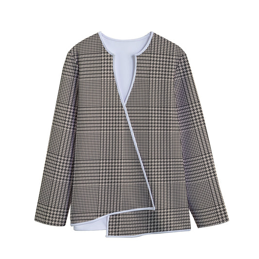Brown And Beige Glen Plaid Print Long Sleeve Short Coat