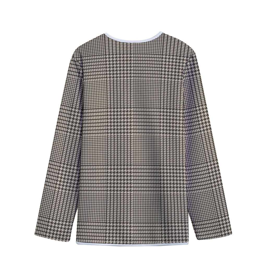 Brown And Beige Glen Plaid Print Long Sleeve Short Coat