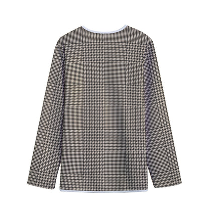 Brown And Beige Glen Plaid Print Long Sleeve Short Coat