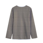 Brown And Beige Glen Plaid Print Long Sleeve Short Coat