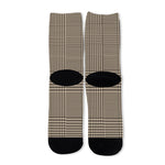 Brown And Beige Glen Plaid Print Long Socks