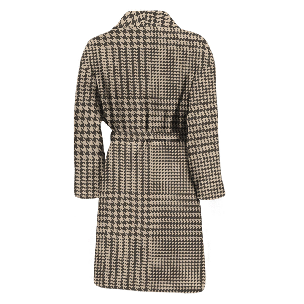 Brown And Beige Glen Plaid Print Men's Bathrobe
