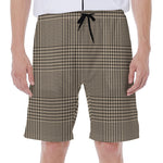 Brown And Beige Glen Plaid Print Men's Beach Shorts