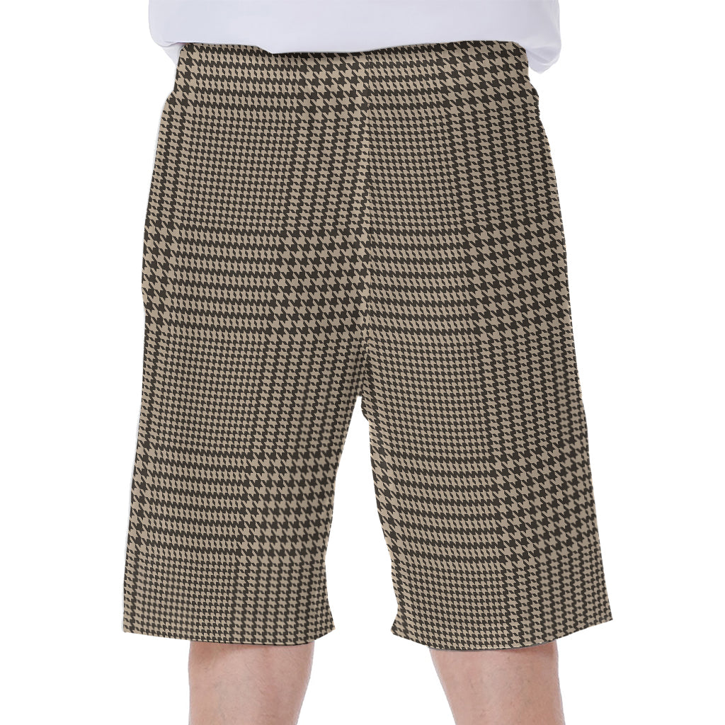 Brown And Beige Glen Plaid Print Men's Beach Shorts