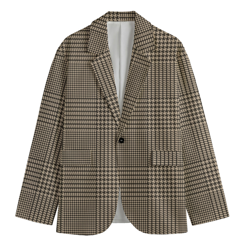 Brown And Beige Glen Plaid Print Men's Blazer