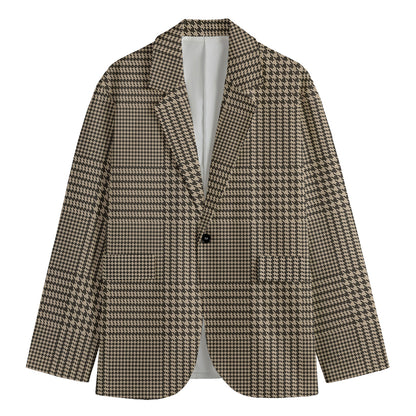 Brown And Beige Glen Plaid Print Men's Blazer