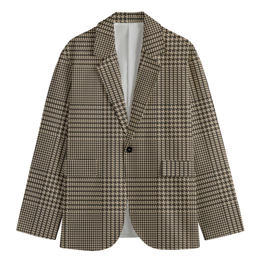 Brown And Beige Glen Plaid Print Men's Blazer