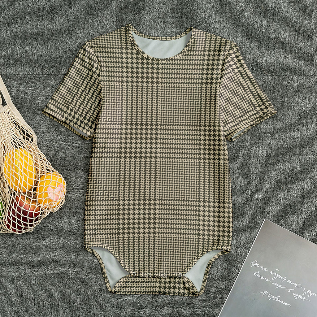 Brown And Beige Glen Plaid Print Men's Bodysuit