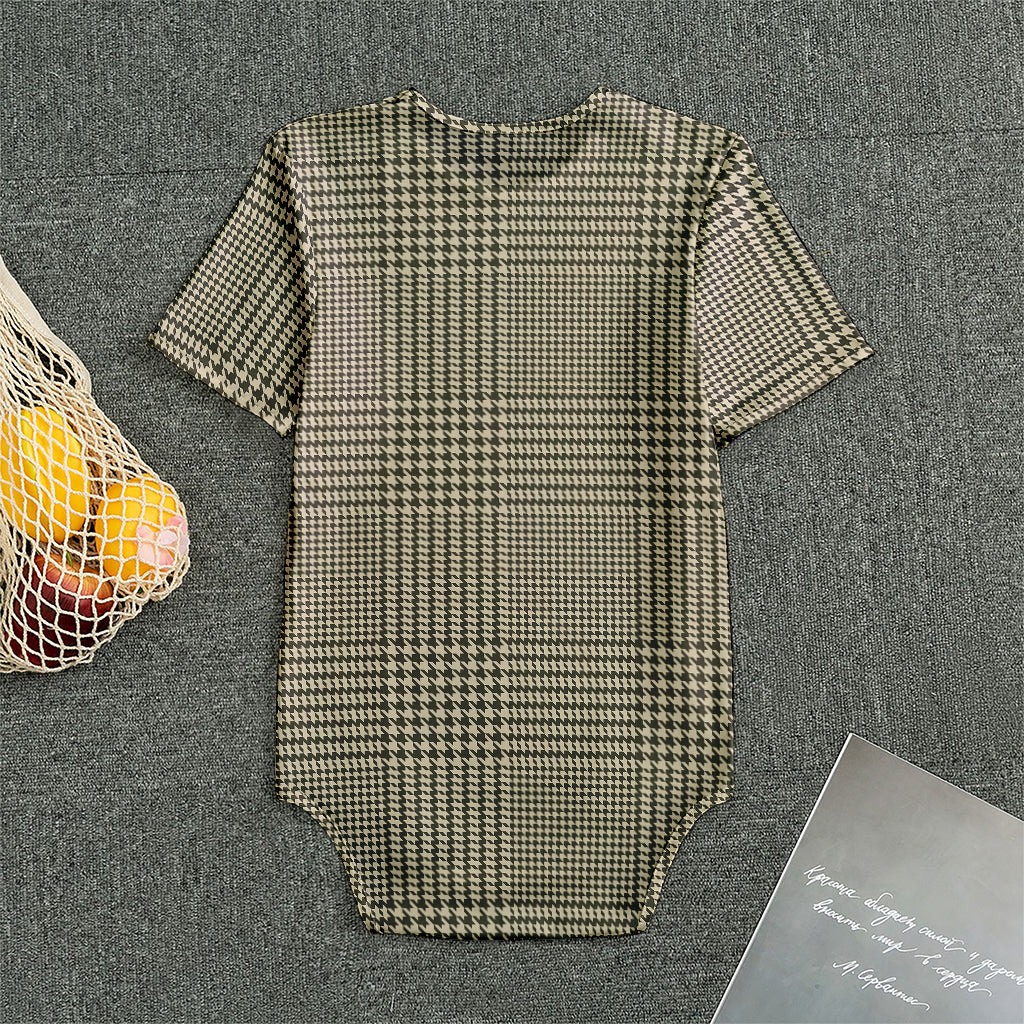 Brown And Beige Glen Plaid Print Men's Bodysuit