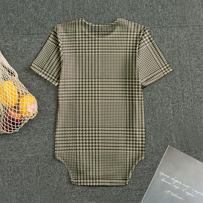 Brown And Beige Glen Plaid Print Men's Bodysuit
