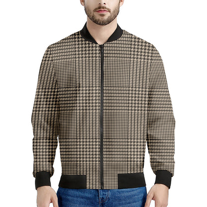 Brown And Beige Glen Plaid Print Men's Bomber Jacket