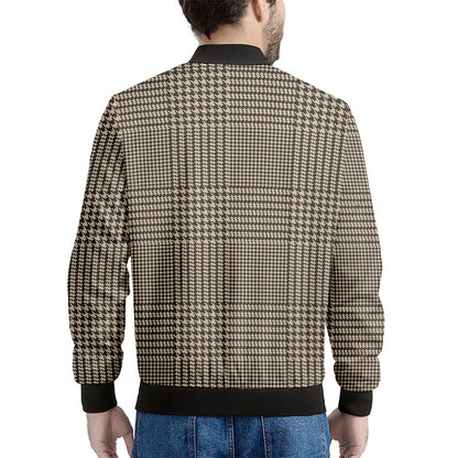 Brown And Beige Glen Plaid Print Men's Bomber Jacket