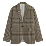 Brown And Beige Glen Plaid Print Men's Cotton Blazer