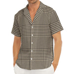 Brown And Beige Glen Plaid Print Men's Deep V-Neck Shirt
