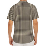 Brown And Beige Glen Plaid Print Men's Deep V-Neck Shirt