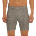 Brown And Beige Glen Plaid Print Men's Long Boxer Briefs
