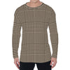 Brown And Beige Glen Plaid Print Men's Long Sleeve T-Shirt