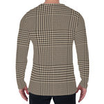 Brown And Beige Glen Plaid Print Men's Long Sleeve T-Shirt