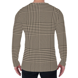 Brown And Beige Glen Plaid Print Men's Long Sleeve T-Shirt