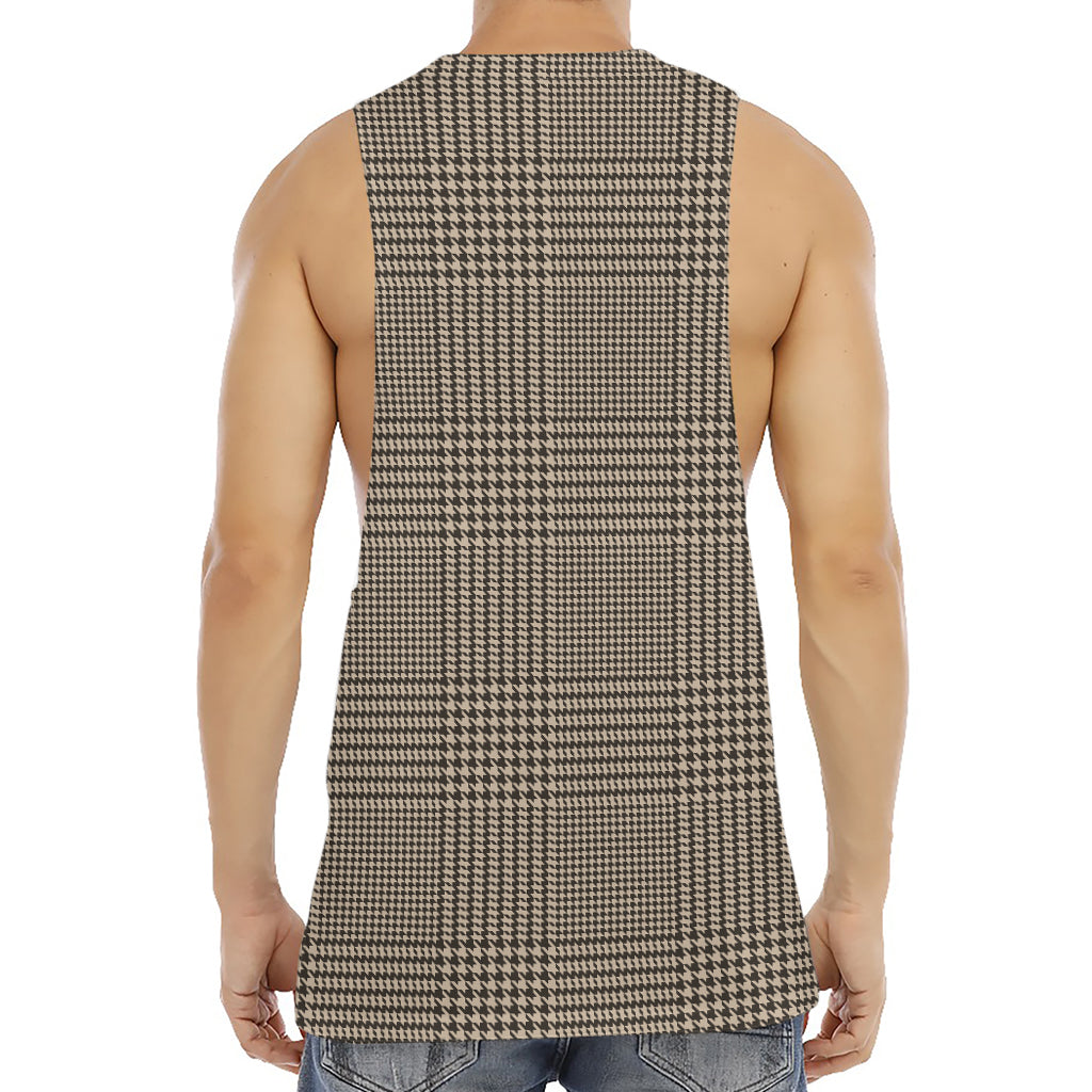 Brown And Beige Glen Plaid Print Men's Muscle Tank Top