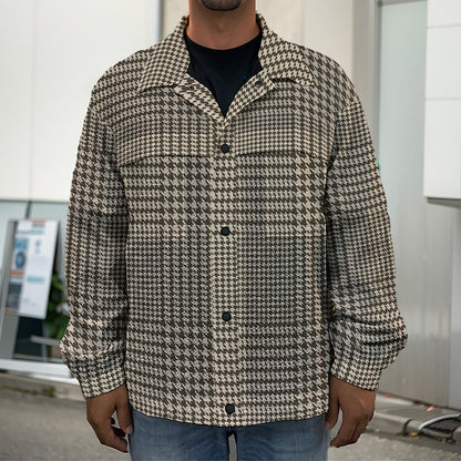 Brown And Beige Glen Plaid Print Men's Shirt Jacket