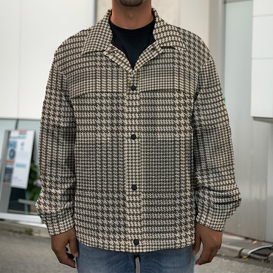 Brown And Beige Glen Plaid Print Men's Shirt Jacket