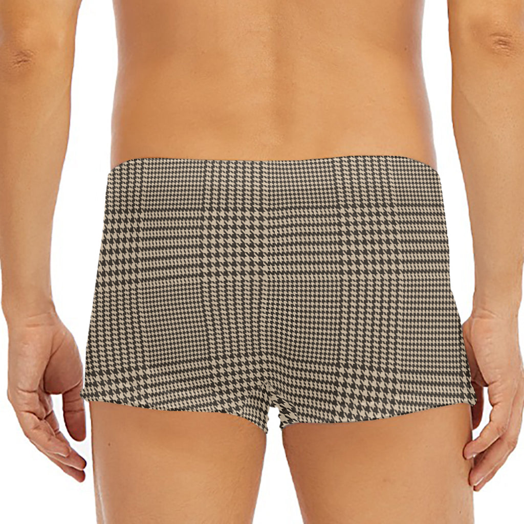Brown And Beige Glen Plaid Print Men's Short Boxer Briefs