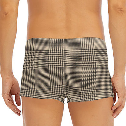 Brown And Beige Glen Plaid Print Men's Short Boxer Briefs