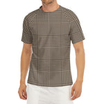 Brown And Beige Glen Plaid Print Men's Short Sleeve Rash Guard