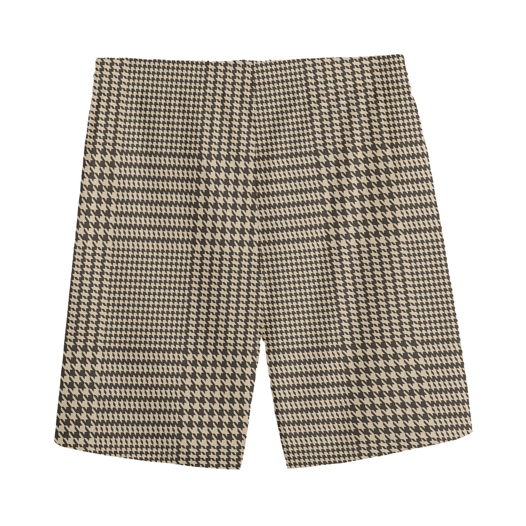 Brown And Beige Glen Plaid Print Men's Sports Shorts