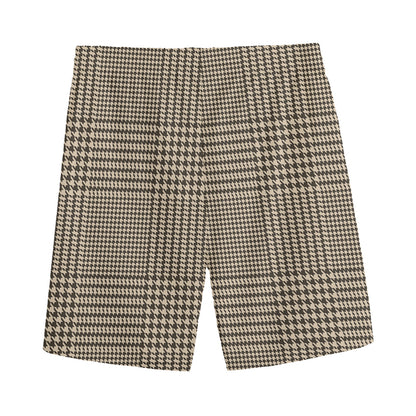 Brown And Beige Glen Plaid Print Men's Sports Shorts