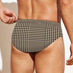 Brown And Beige Glen Plaid Print Men's Swim Briefs