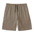 Brown And Beige Glen Plaid Print Men's Swim Trunks
