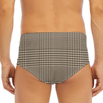 Brown And Beige Glen Plaid Print Men's Triangle Swim Briefs