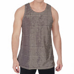 Brown And Beige Glen Plaid Print Men's Velvet Tank Top